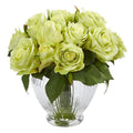 9"  Rose Artificial Floral Arrangement in Elegant Glass Vase