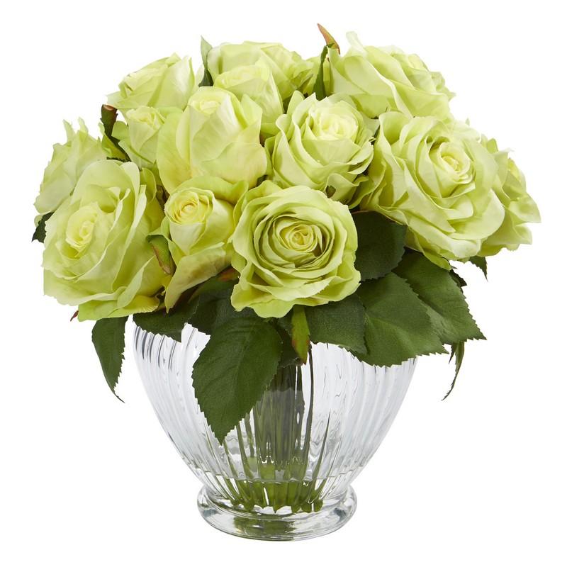 9"  Rose Artificial Floral Arrangement in Elegant Glass Vase