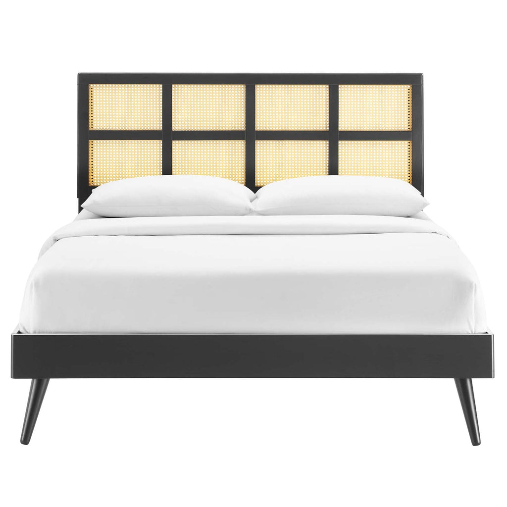 Sidney Cane and Wood King Platform Bed With Splayed Legs by Modway