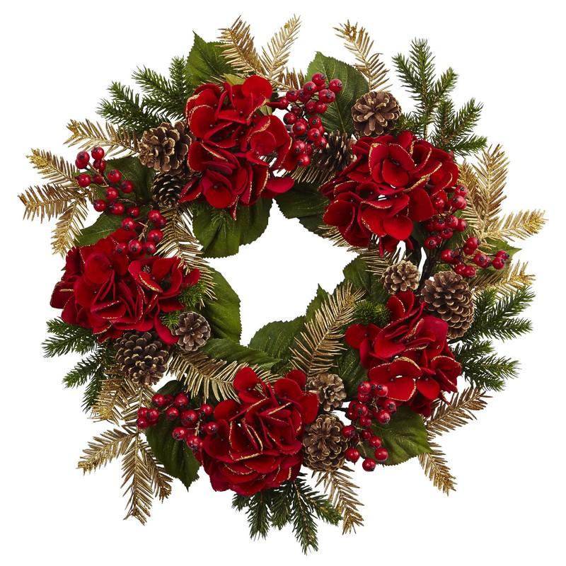 24"  Hydrangea Pine Wreath