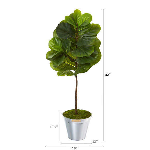 3.5' Fiddle Leaf Artificial Tree in Tin Bucket (Real Touch)