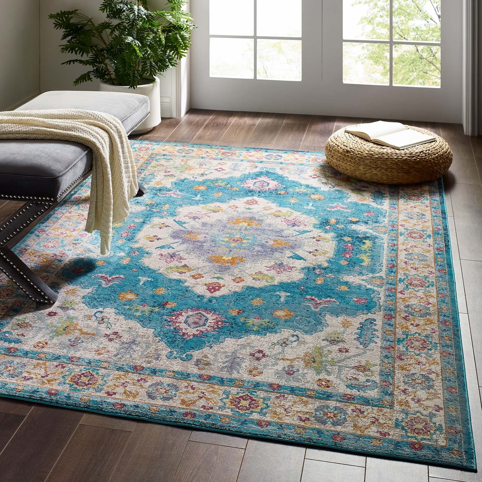 Success Anisah Distressed Floral Vintage Medallion 5x8 Area Rug by Modway