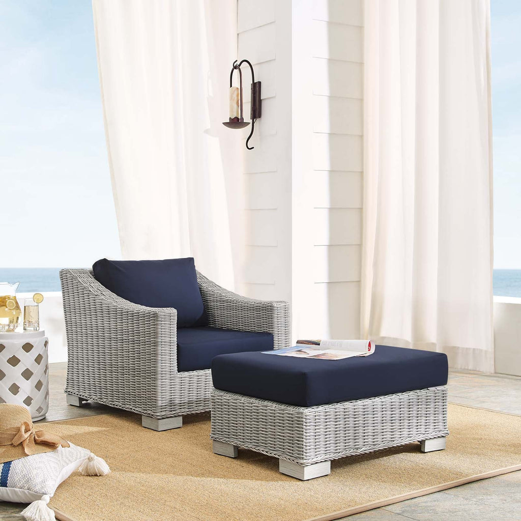 Conway 2-Piece Sunbrella¨ Outdoor Patio Wicker Rattan Armchair and Ottoman Set by Modway