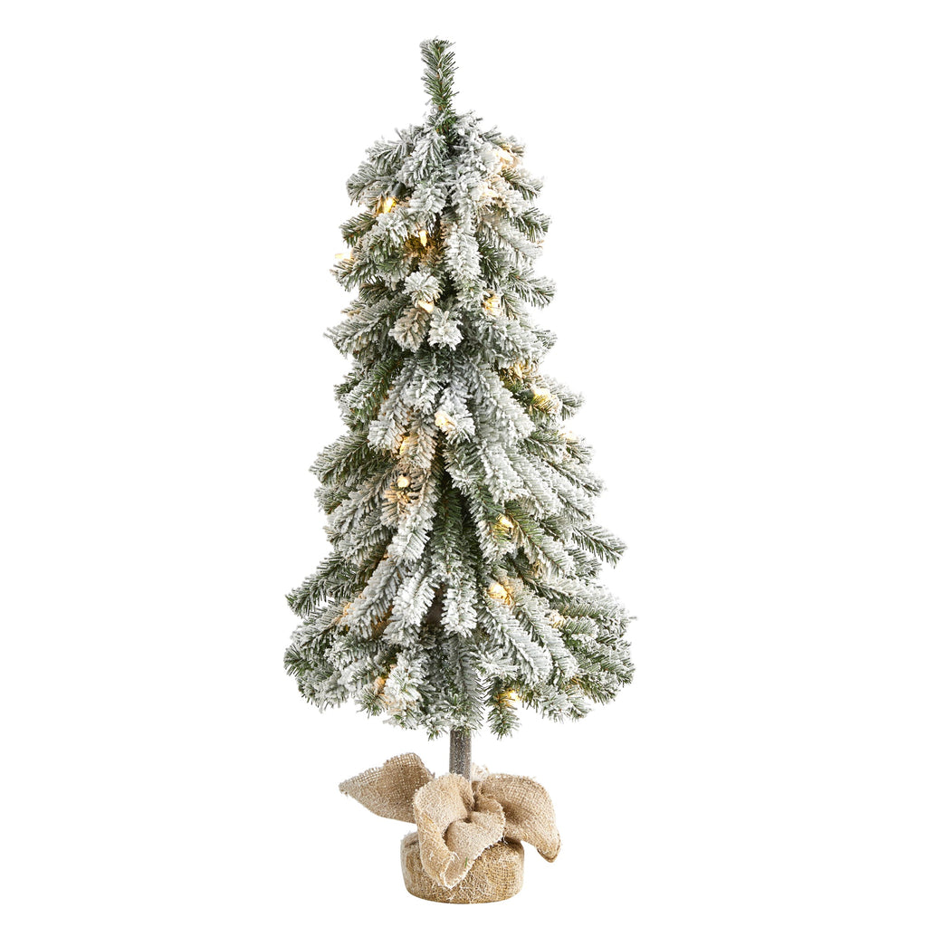 3' Flocked Alpine Christmas Artificial Tree w/ 50 Lights, 177 Bendable Branches