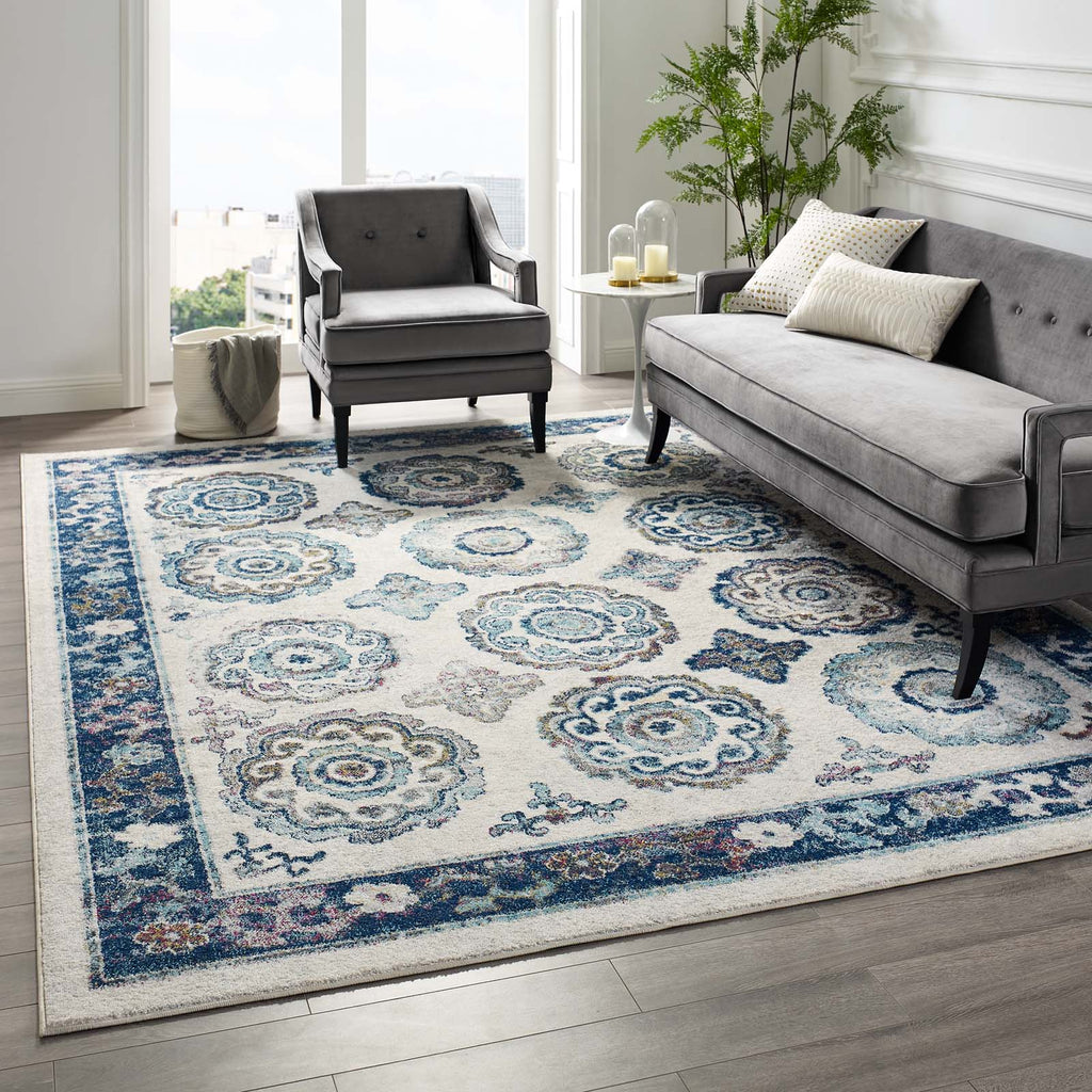Entourage Odile Distressed Floral Moroccan Trellis 8x10 Area Rug by Modway