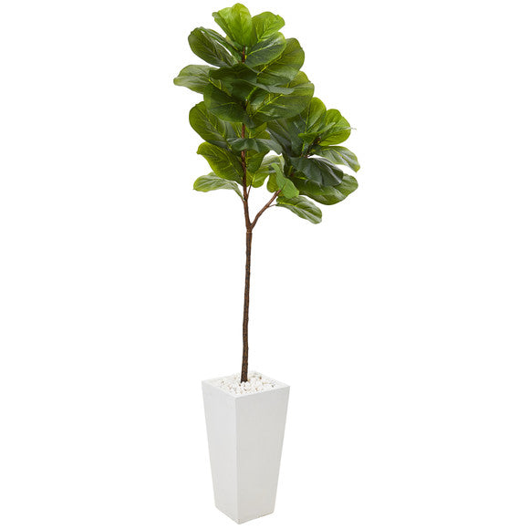 68" Fiddle Leaf Artificial Tree in White Planter (Real Touch)