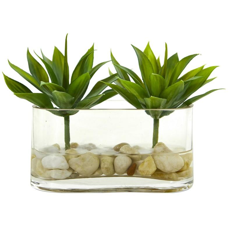6.5" Mini Agave Succulent Artificial Arrangement in Glass Vase