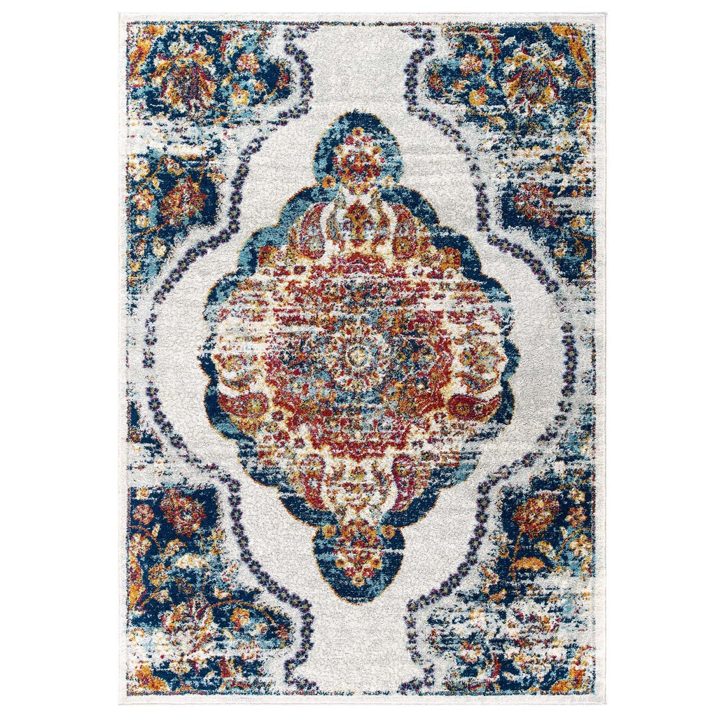 Entourage Malia Distressed Vintage Floral Vintage Medallion 5x8 Area Rug by Modway