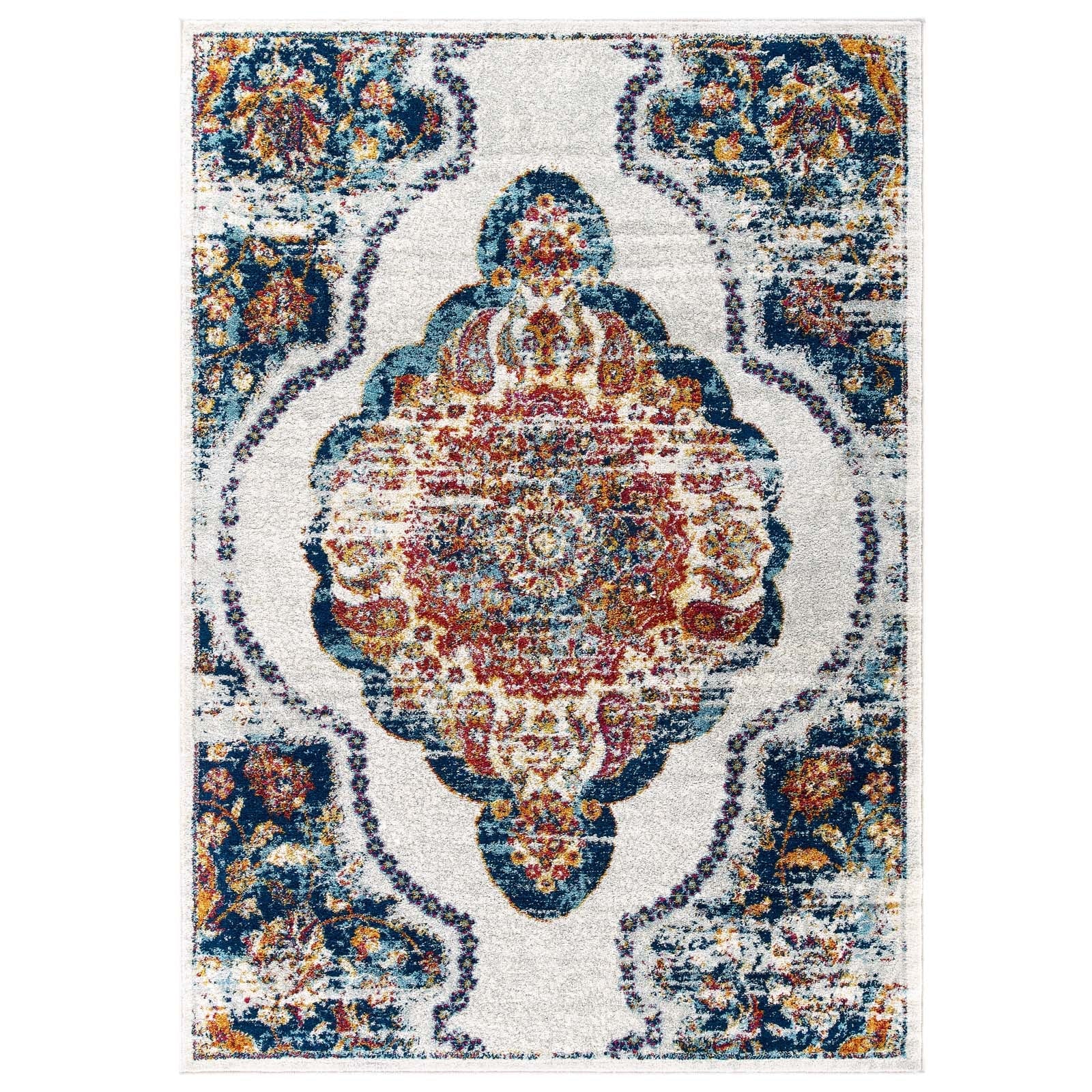 Entourage Malia Distressed Vintage Floral Vintage Medallion 5x8 Area Rug by Modway
