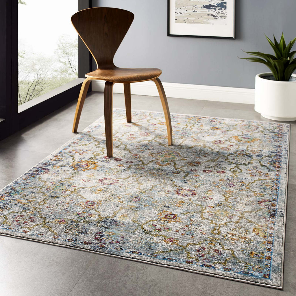 Success Manuka Distressed Vintage Floral Lattice 4x6 Area Rug by Modway