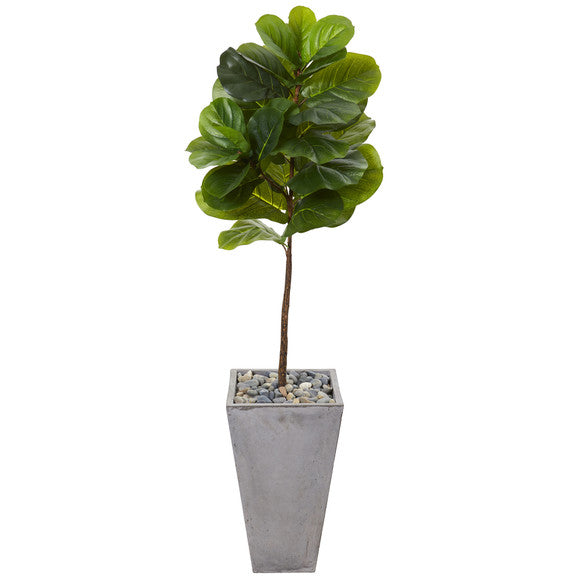 5' Fiddle Leaf Artificial Tree in Cement Planter (Real Touch)