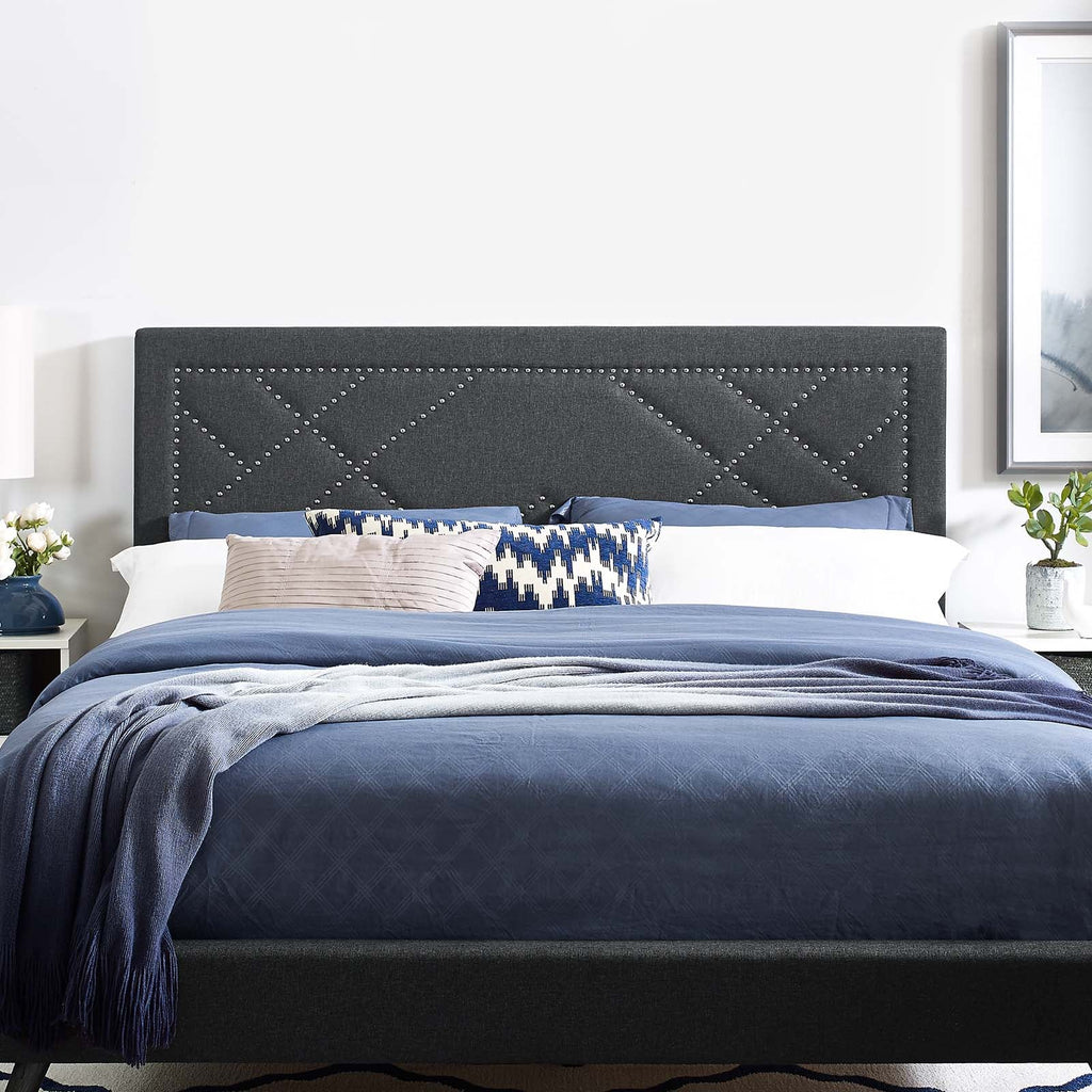 Reese Nailhead Upholstered Linen Fabric Full / Queen Headboard by Modway