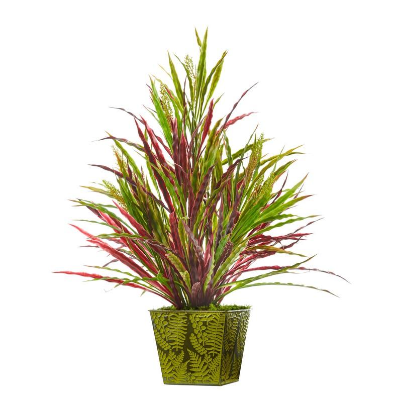24"  Fall Vanilla Grass Artificial Plant in Green Planter