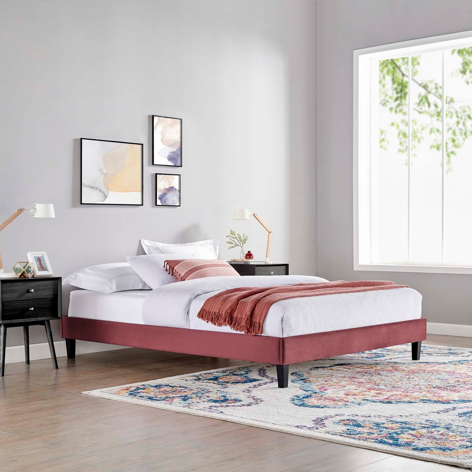 Reign Performance Velvet Queen Platform Bed Frame by Modway