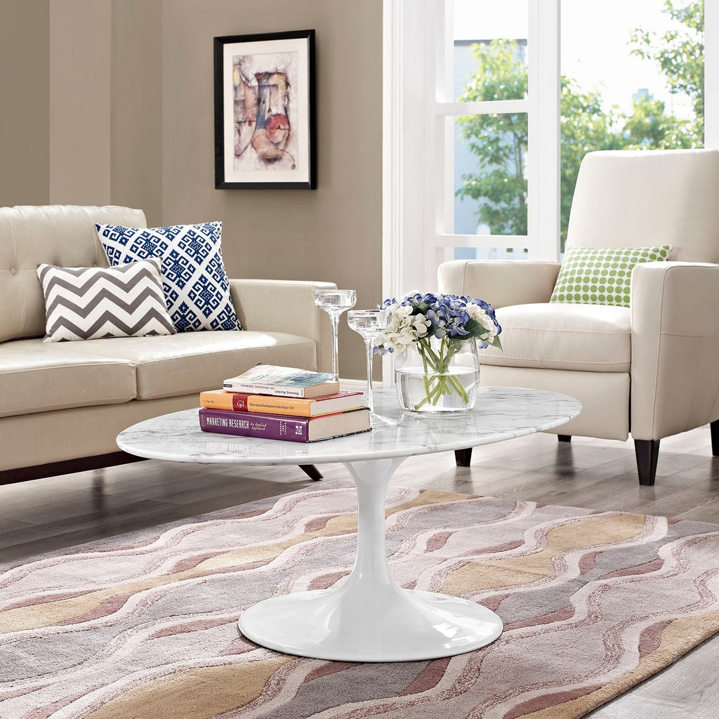 Lippa 48" Oval Faux Marble Coffee Table by Modway