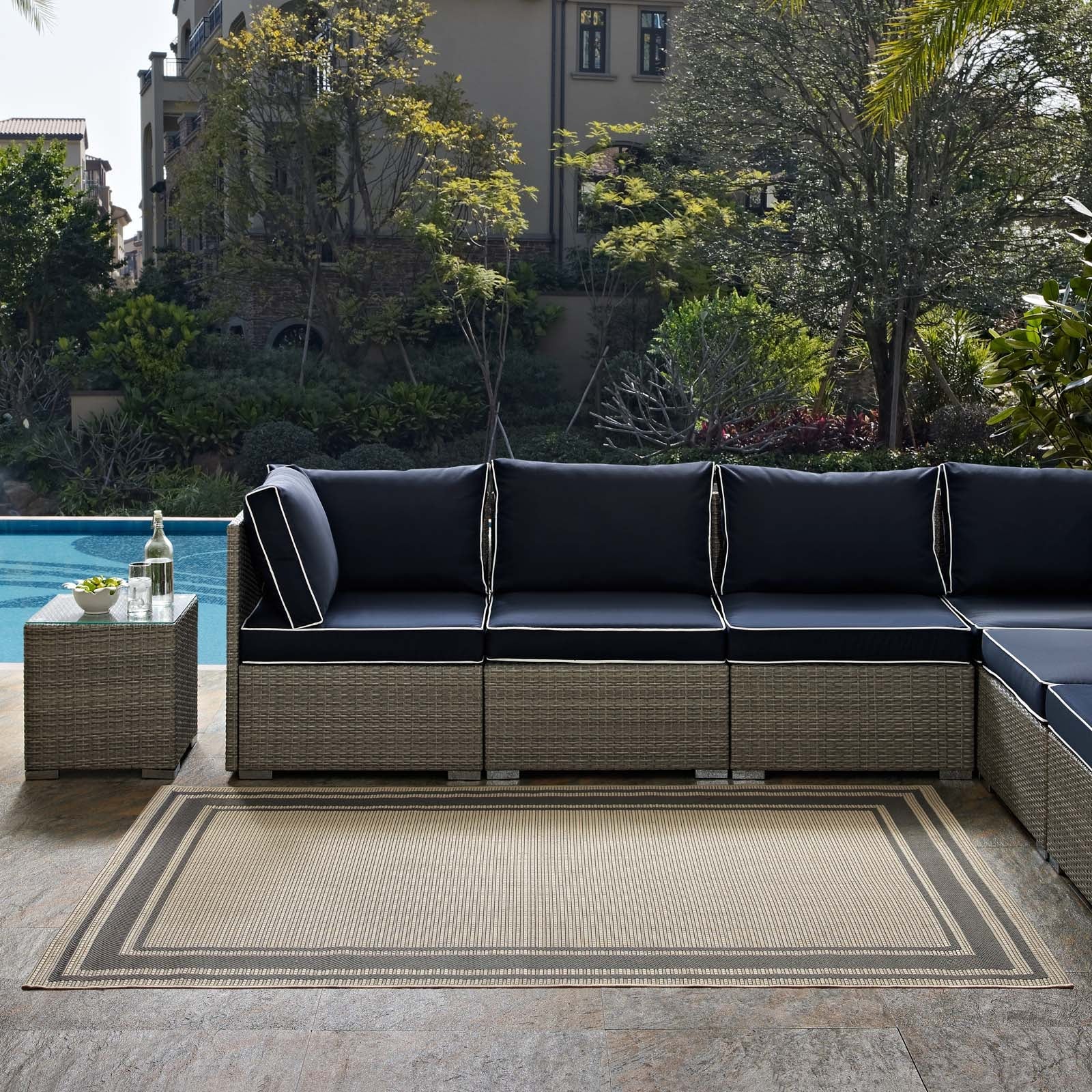 Rim Solid Border Indoor and Outdoor 8x10 Area Rug by Modway
