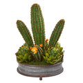 17"  Cactus and Artichokes Garden Artificial Plant in Metal Planter