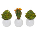 8"  Artichoke and Cactus Artificial Plant in White Planter (Set of 3)