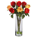 Roses w/Glass Vase Silk Flower Arrangement