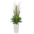 4.5' Giant Agave Succulent Artificial Plant in White Planter