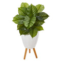 37" Large Philodendron Artificial Plant in White Planter with Stand