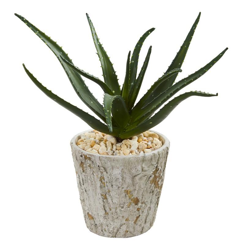 16"  Aloe Artificial Plant in Weathered Planter
