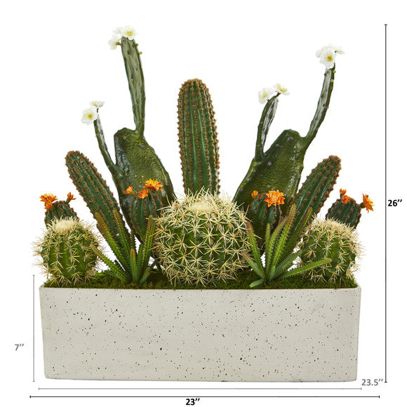 26" Succulent Garden Artificial Plant in White Planter