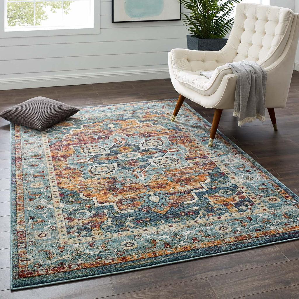 Tribute Diantha Distressed Vintage Floral Vintage Medallion 5x8 Area Rug by Modway