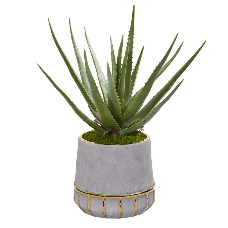 20"  Aloe Artificial Plant in Stoneware Planter