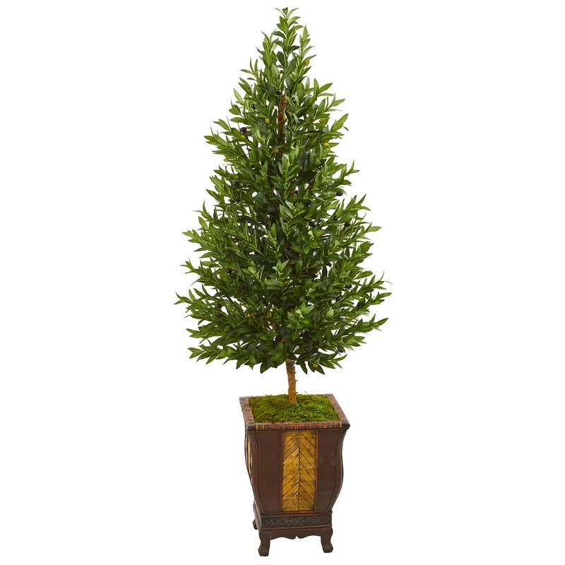 69"  Olive Cone Topiary Artificial Tree in Decorative Planter