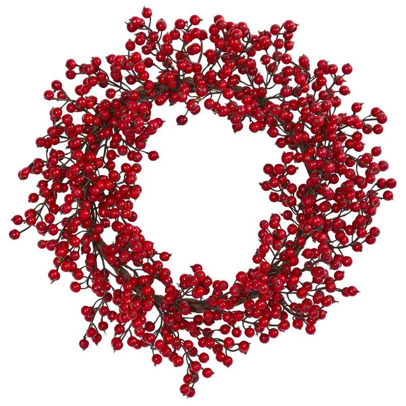 22" Berry Wreath 4193 By Nearly Natural