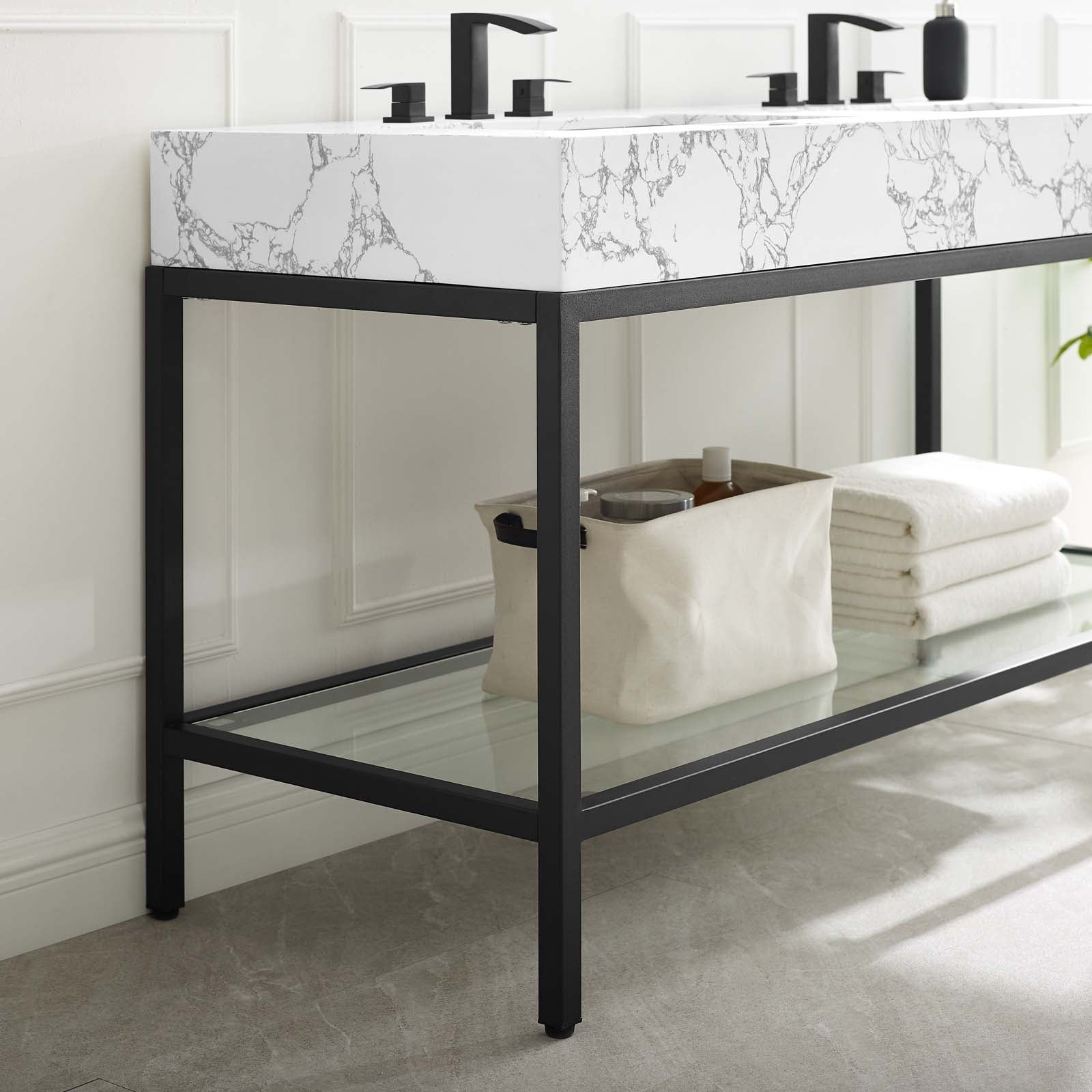 Kingsley 60" Black Stainless Steel Bathroom Vanity by Modway