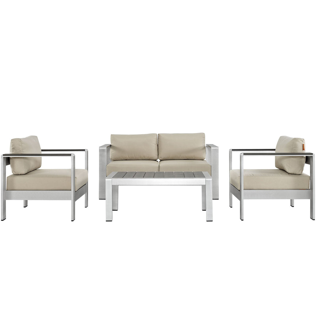 Shore 4 Piece Outdoor Patio Aluminum Sectional Sofa Set by Modway