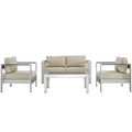 Shore 4 Piece Outdoor Patio Aluminum Sectional Sofa Set by Modway