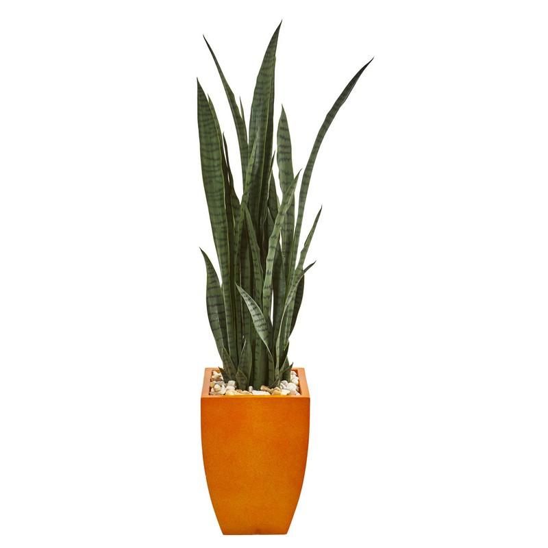 55"  Sansevieria Artificial Plant in Orange Planter