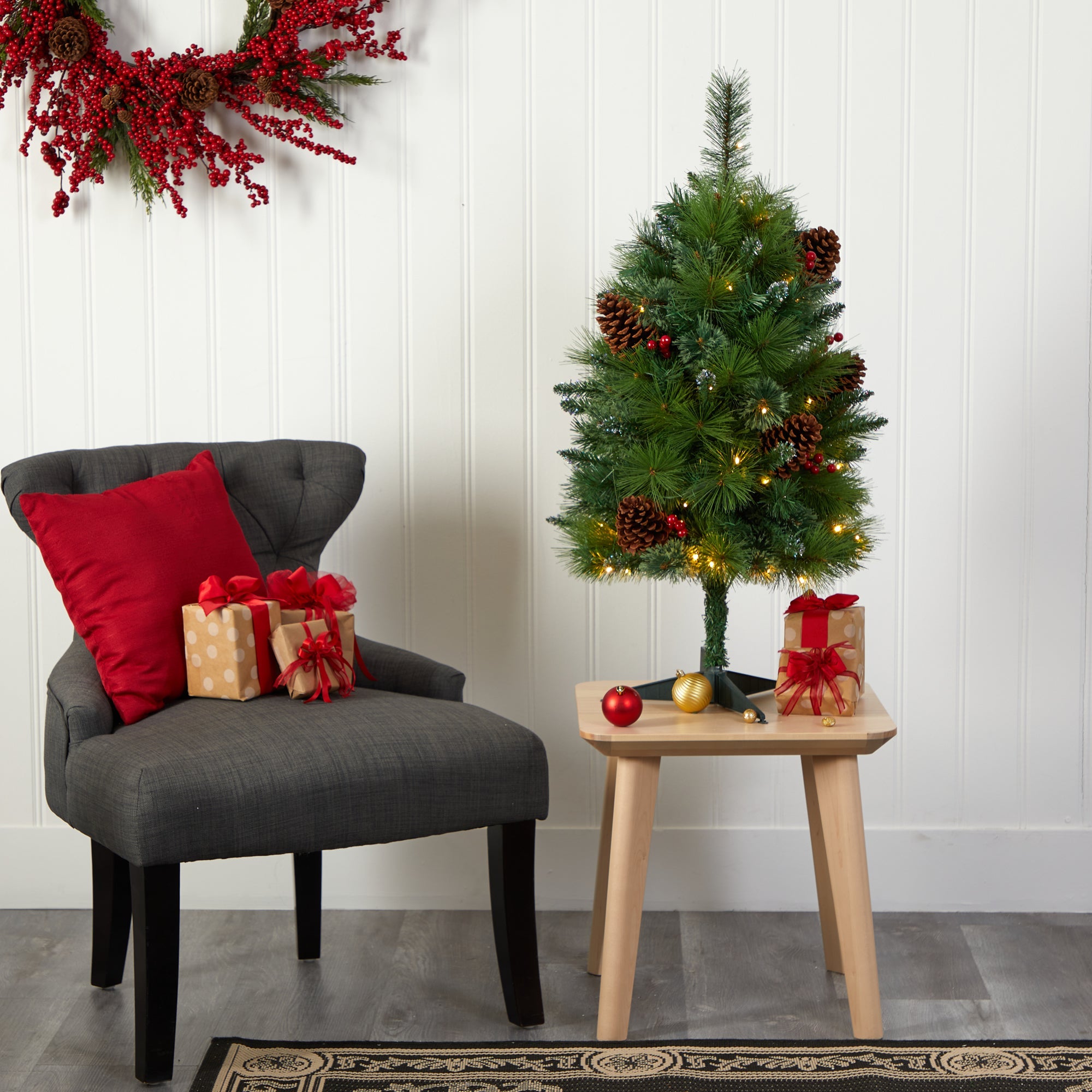 3' Montana Mixed Pine Artificial Christmas Tree w/ Pine Cones, Berries