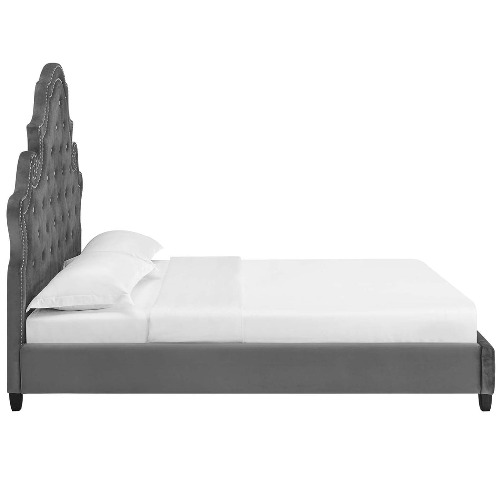Valentina Tufted Nailhead Performance Velvet Queen Platform Bed by Modway