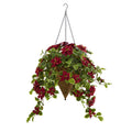 3.5' Poinsettia and Variegated Holly Artificial Plant in Hanging Cone Basket