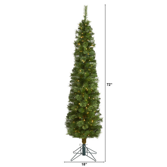 6' Green Pencil Artificial Christmas Tree with 150 Clear LED Lights