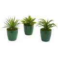Mini Agaves Artificial Plant in Green Planter (Set of 3)