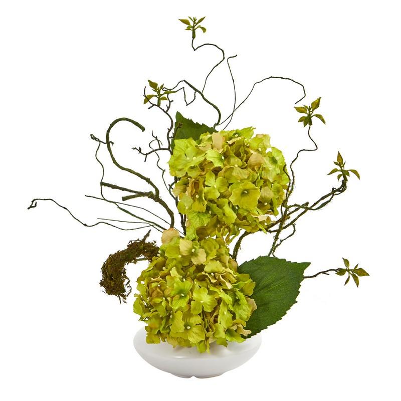 13"  Hydrangea Artificial Arrangement in White Vase