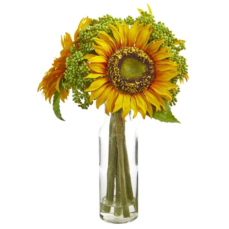 12"  Sunflower Artificial Arrangement in Vase