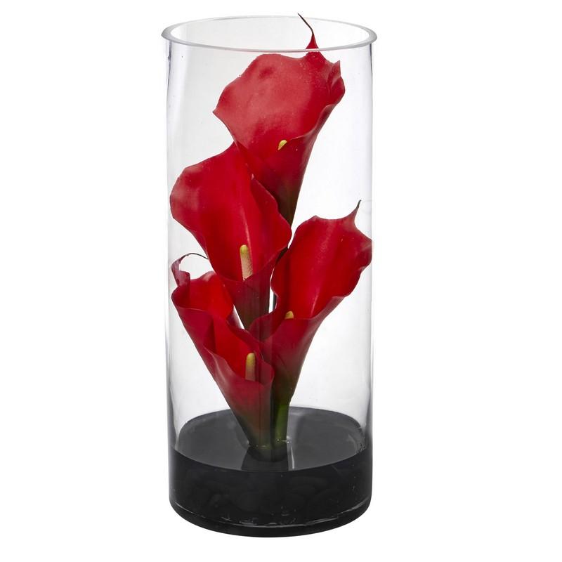 14" Calla Lily Artificial Arrangement in Cylinder Glass