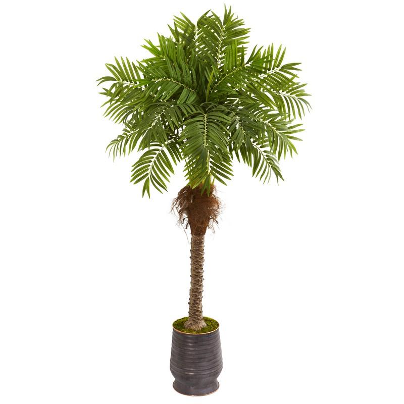 73" Robellini Palm Artificial Tree In Metal Planter 9558 By Nearly Natural