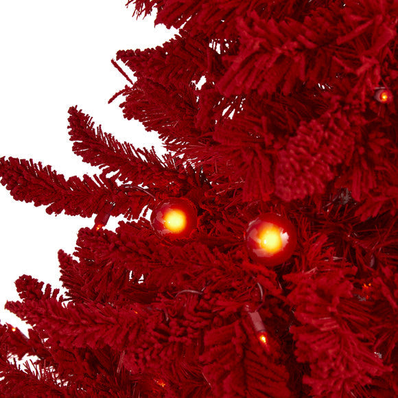 4' Red Flocked Fraser Fir Artificial Christmas Tree