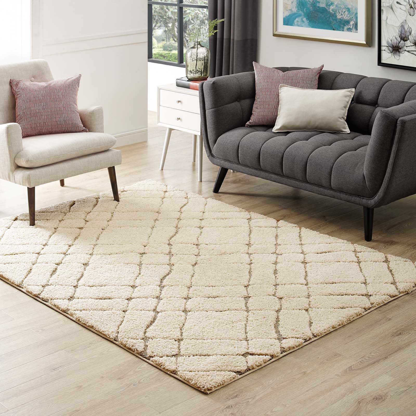 Jubilant Verona Abstract Geometric Shag 5x8 Area Rug by Modway
