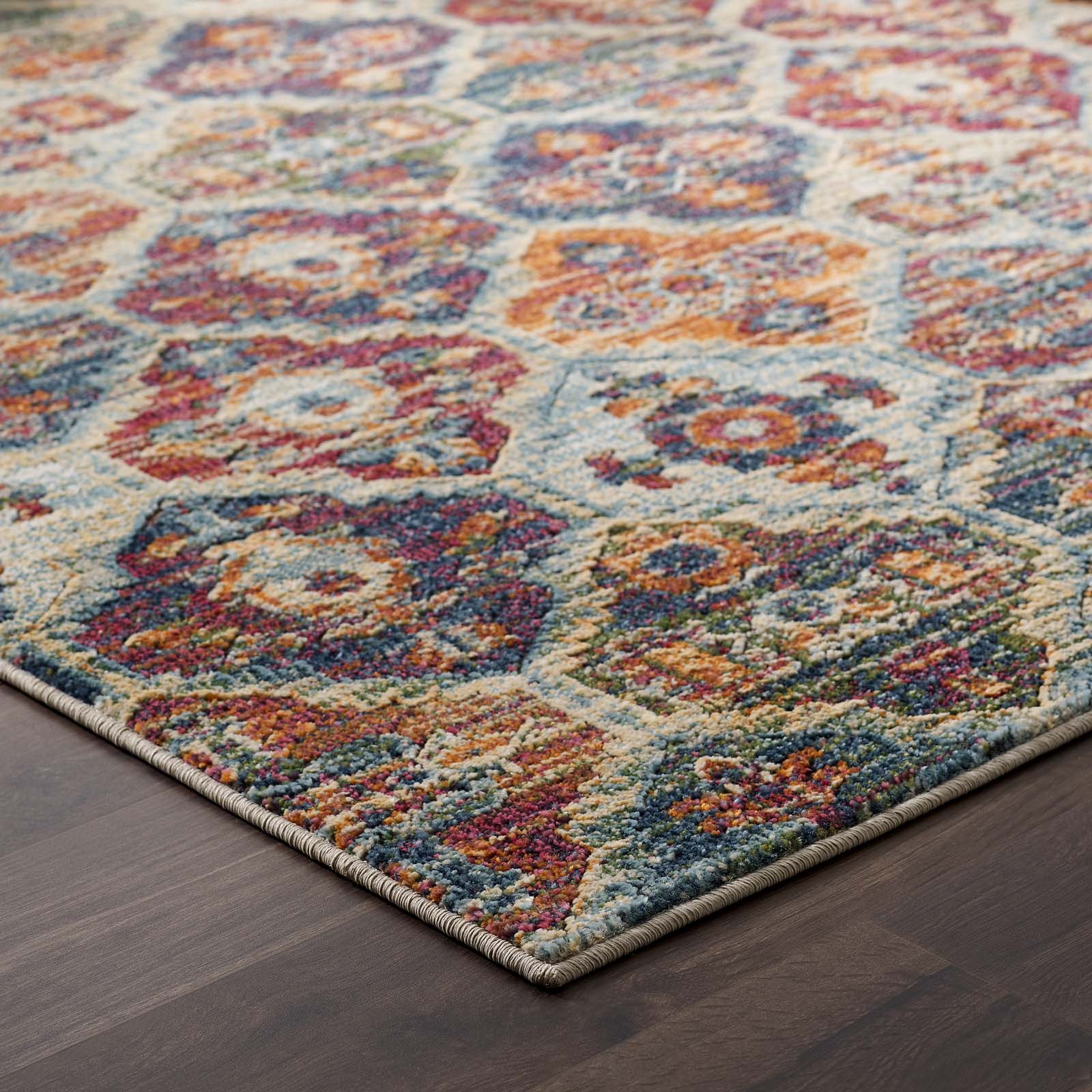 Tribute Azalea Distressed Vintage Floral Lattice 8x10 Area Rug by Modway