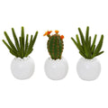 8"  Cactus Succulent Artificial Plant in White Planter (Set of 3)