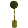 4' Boxwood Ball Topiary Artificial Tree in Green Tin Planter UV Resistant