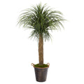 5' Pony Tail Palm Artificial Plant in Decorative Metal Pail with Rope